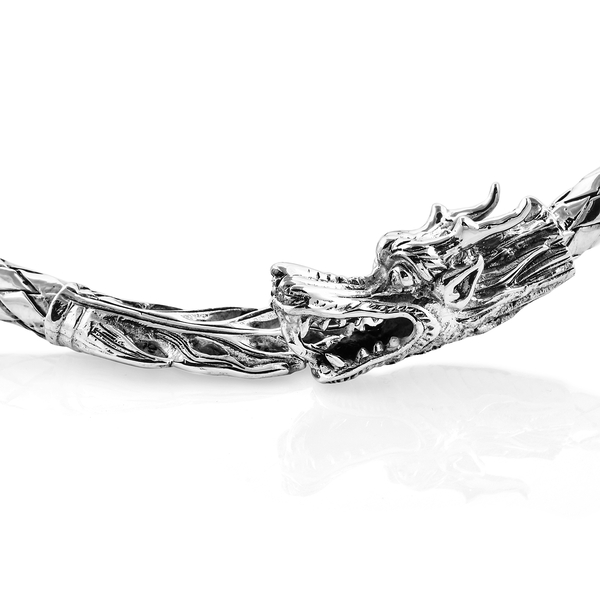 Royal Bali Collection Oxidised Sterling Silver Dragon Wrap Necklace (Size 18), Silver wt 70.47 Gms.