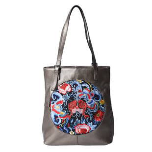 100% Genuine Leather Multi Colour Embroidery Pattern Shoulder Bag with External Zipper Pocket (Size 