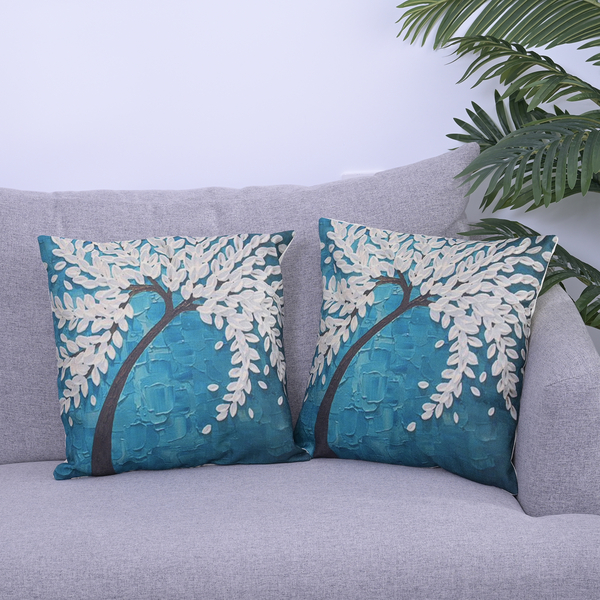 Set of 2 - Floral Tree Pattern Cushion Covers (Size 45 Cm) - Teal