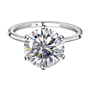 One Time Close Out Deal- 9K White Gold Moissanite (166 Facets) Solitaire Ring 3.38 Ct.