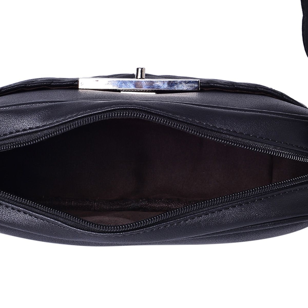 Black Colour Crossbody Bag with Adjustable Shoulder Strap (Size 23.5x15.5x7 Cm)