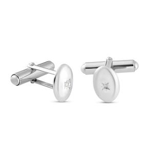 Diamond Cufflink in Platinum Overlay Sterling Silver  0.18 Ct, Silver Wt 5.50 Gms