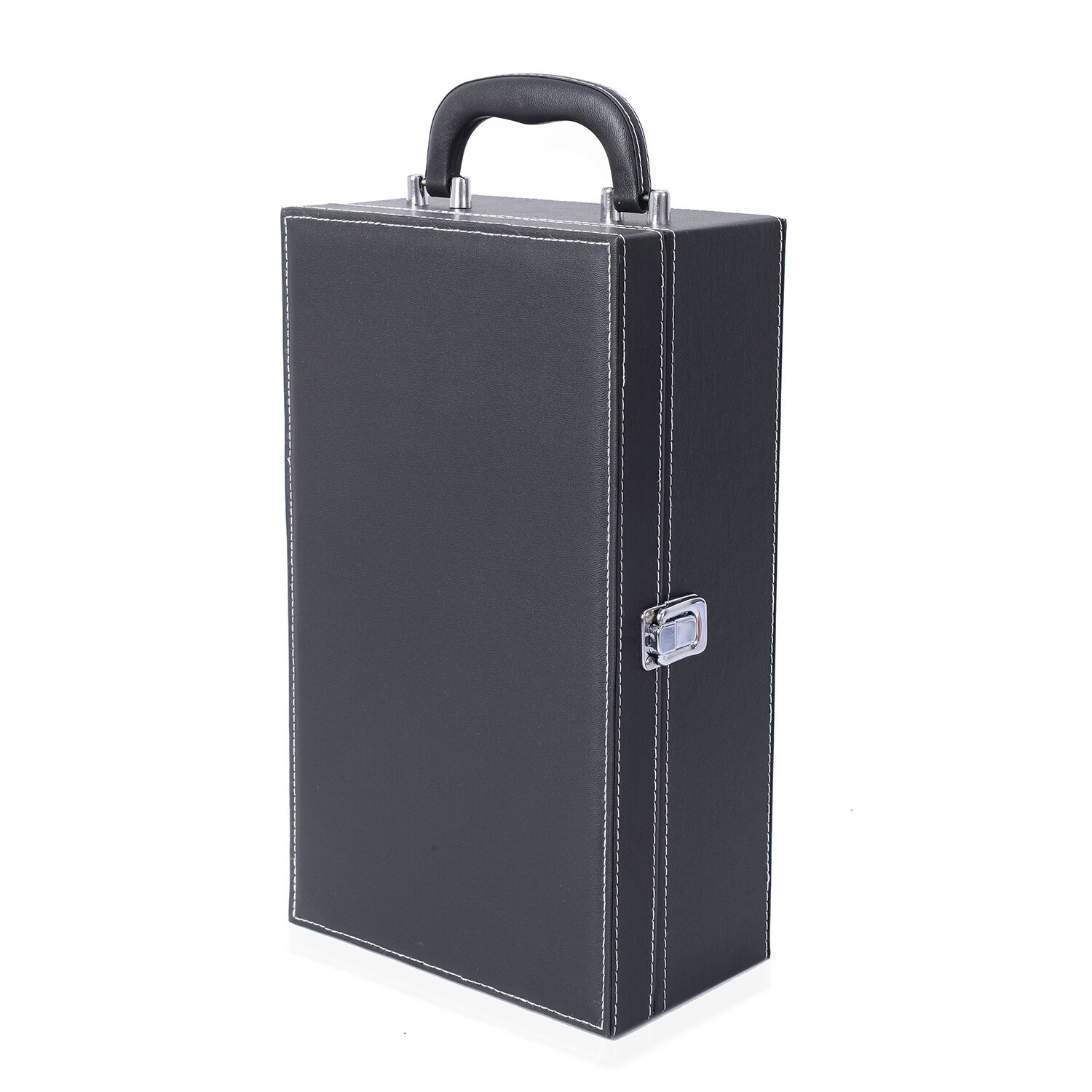 Rectangle Shape Wine Box with 4 Pcs Bottle Opener (Wine Corkscrew,Foil Cutter,Wine Pourer and Drip Ring) (Size 35x20x12 Cm) - Black