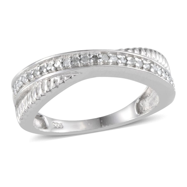Diamond (Rnd) Criss Cross Ring in Platinum Overlay Sterling Silver 0.150 Ct.