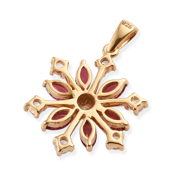 AA African Ruby (Mrq), Natural Cambodian Zircon Snowflake Pendant in 14K Gold Overlay Sterling Silver 1.750 Ct.