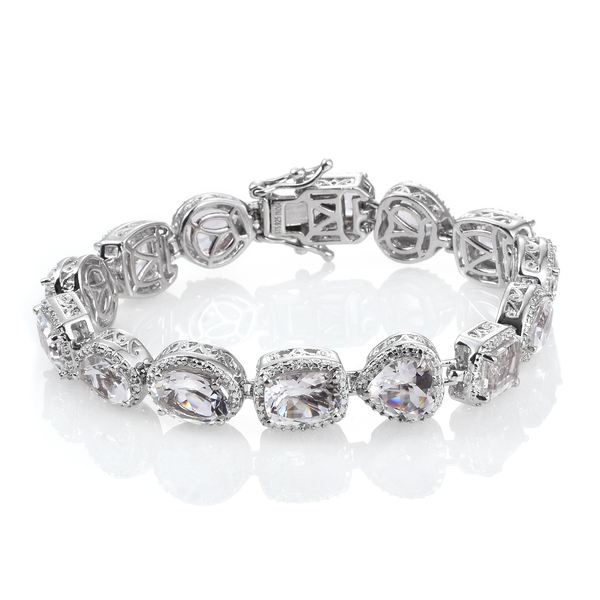 White Topaz and Natural Cambodian Zircon Bracelet (Size 6.75) in Platinum Overlay Sterling Silver 18