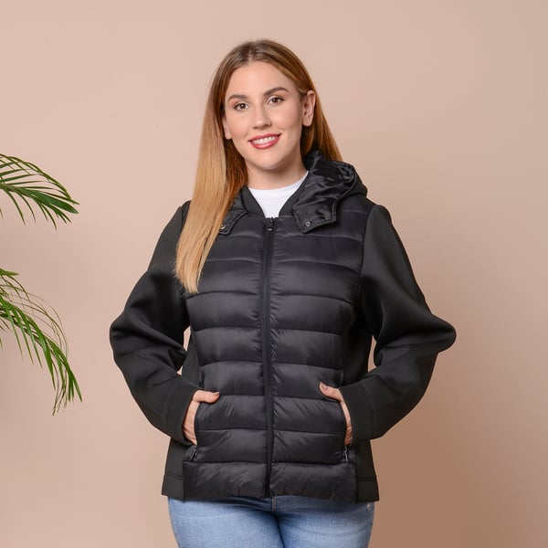 Winter Puffer Jacket with Hoodie in Classic Black