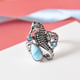 Sajen Silver NATURES JOY Collection- Larimar and Doublet Quartz Enamelled Seahorse Ring in Sterling 