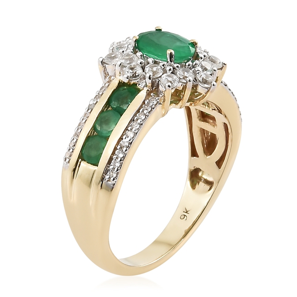 Limited Edition- 9K Yellow Gold AAA Premium Santa Terezinha Emerald (Ovl), Natural Cambodian Zircon Ring 2.350 Ct.Gold Wt 5.50 Gm