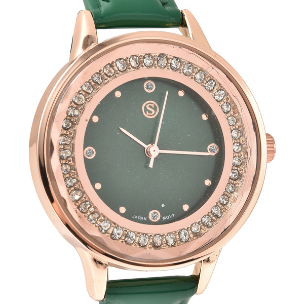 STRADA Japanese Movement Green Dial Crystal Studded Water Resistant Watch with Green Colour Strap