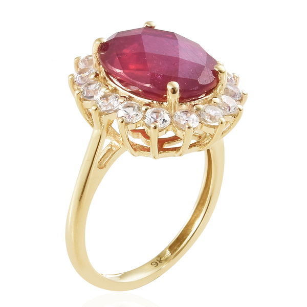 9K Yellow Gold AAA African Ruby (Ovl 7.30 Ct), Natural Cambodian Zircon  Ring 9.000 Ct.