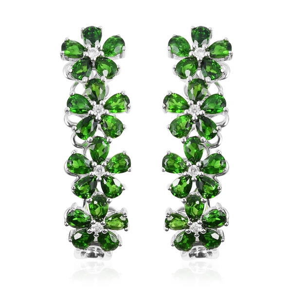 Designer Inspired - Chrome Diopside (Pear), Natural White Cambodian Zircon Flower Earrings (with Cla
