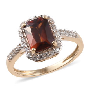 Red and White Cambodian Zircon Halo Ring in 9K Yellow Gold