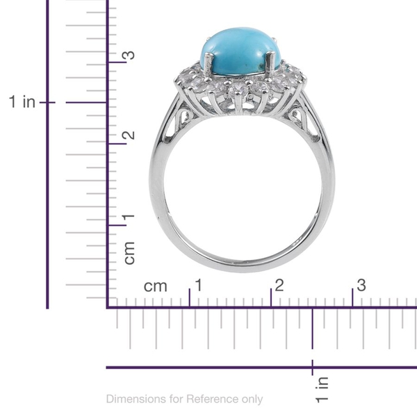 Arizona Sleeping Beauty Turquoise (Ovl 2.75 Ct), Natural Cambodian Zircon Ring in Platinum Overlay Sterling Silver 4.000 Ct.
