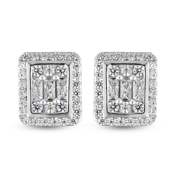 Lustro Stella Platinum Overlay Sterling Silver Stud Earrings (with Push Back) Made with Finest CZ 3.