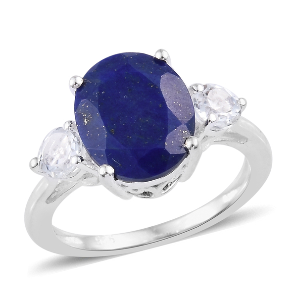 4.20 Ct Lapis Lazuli and White Topaz Solitaire Ring in Sterling Silver