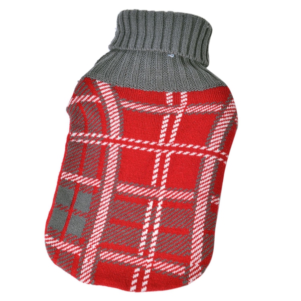 Set of 2 - Hotwater Grey and Red Colour Checks Pattern Knitted Bottle Cover (Size 32X18 Cm)