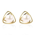 Edison Pearl Stud Earrings (with Push Back) in Yellow Gold Overlay Sterling Silver