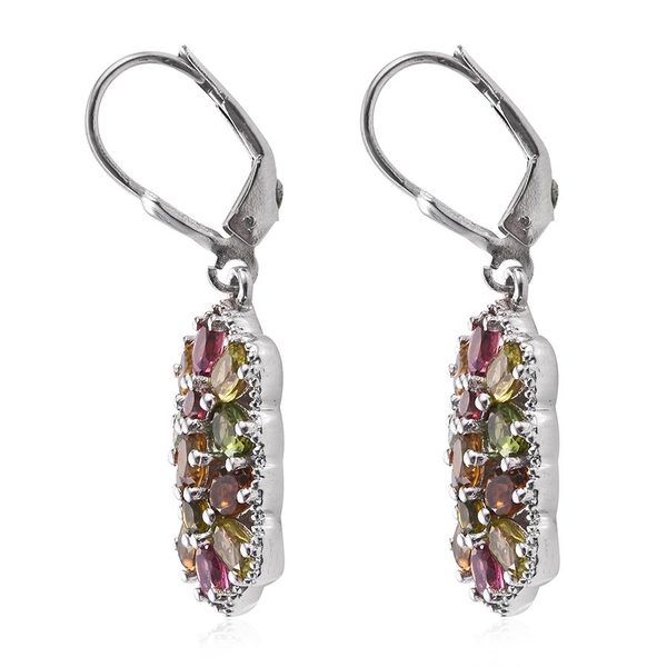 Rainbow Tourmaline (Ovl) Lever Back Earrings in Platinum Overlay Sterling Silver 4.000 Ct.