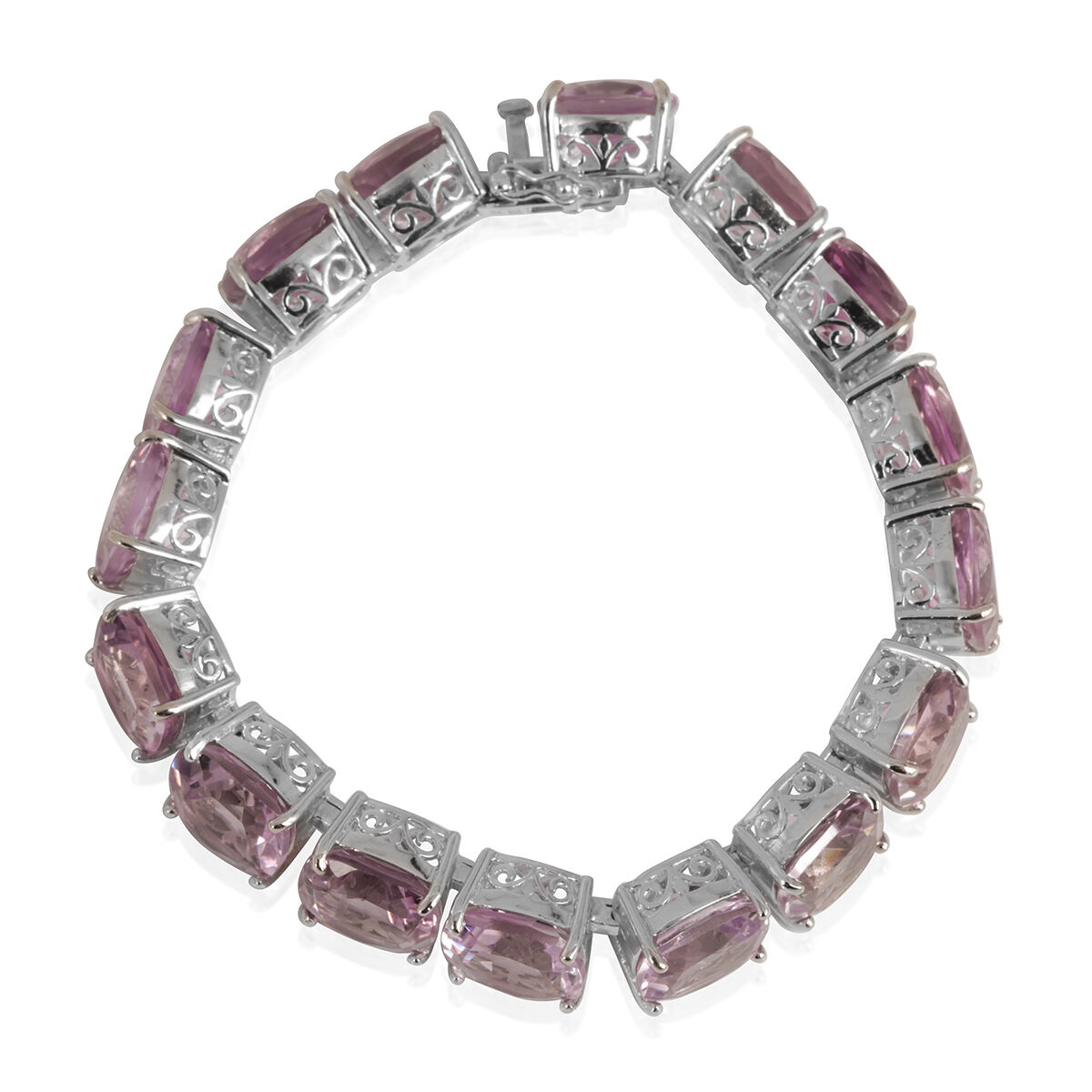 Rose De France Amethyst (Cush) Bracelet in Rhodium Plated Sterling Silver (Size 8) 100.000 Ct.