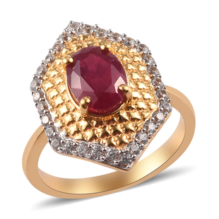 African Ruby (FF) and Natural Cambodian Zircon Ring in 14K Gold Overlay Sterling Silver 2.00 Ct.