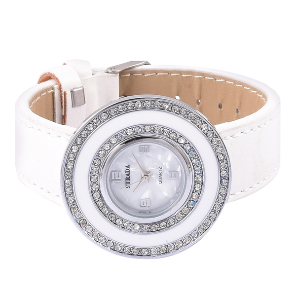 Time Piece Pick Of the Show Deal - STRADA Japanese Movement Mother of Pearl Watch With  Interchangeable Bezels - White Strap