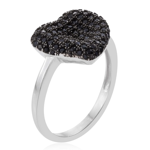 Boi Ploi Black Spinel (Rnd) Heart Cluster Ring in Platinum Overlay Sterling Silver 1.250 Ct.