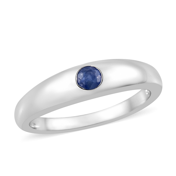 Blue Sapphire Solitaire Band Ring in Platinum Plated Sterling Silver