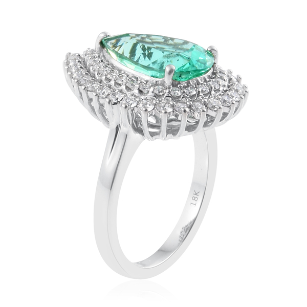 ILIANA 18K White Gold 5.75 Carat AAA Pear Boyaca Colombian Emerald Engagement Ring With Diamond SI G-H