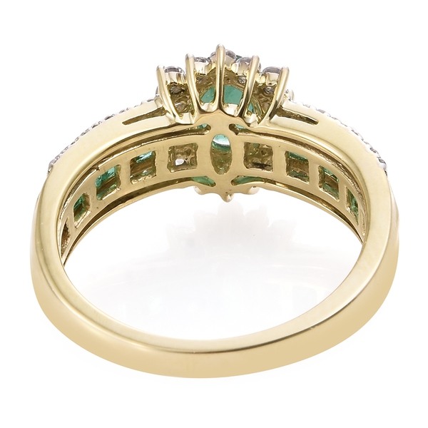 Limited Edition- Designer Inspired- 9K Yellow Gold Kagem Zambian Emerald (Ovl 1.45 Ct), Natural Cambodian Zircon Ring 2.000 Ct. Gold Wt. 5.05 Gms Gold Wt 5.00 Grams