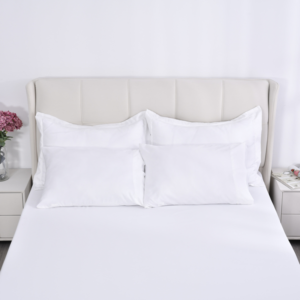6 Piece Set - Flat Sheet (Size 265x230 cm), Fitted Sheet (Size 190x140 Cm), 2 Pillowcase (Size 75x50 Cm) and Pillow Shams (Size 70x50 Cm) - White (Double)