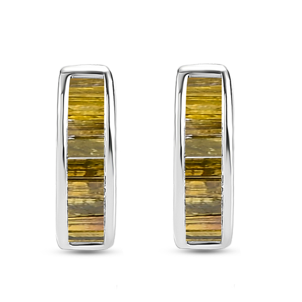 Yellow Diamond J Hoop Earrings ( With Push Back) in Platinum Overlay Sterling Silver 0.26 Ct.