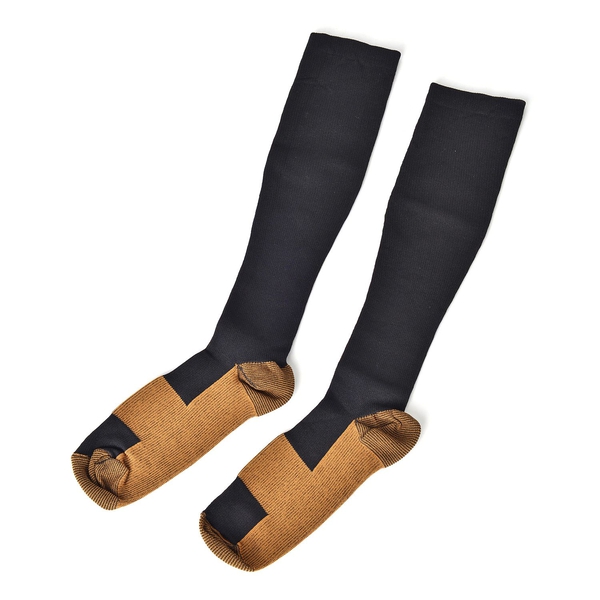 Anti Fatigue Copper Infused Fiber and Compression Socks Set of 2 Pairs (S-M) and (L-XL)