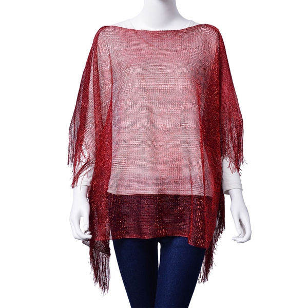 Red Colour Poncho with Tassels (Size 100x60 Cm)