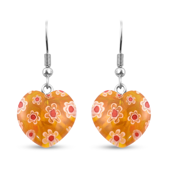 Yellow Color Murano Glass Fish Hook Earrings in Stainless Steel  0.00 ct  0.001  Ct.