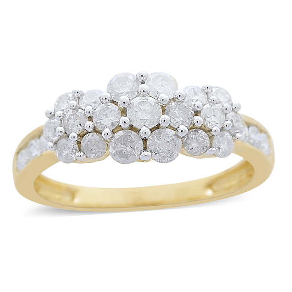 9K Yellow Gold SGL Certified Diamond (Rnd) (I3/G-H) Triple Floral Ring 1.000 Ct.