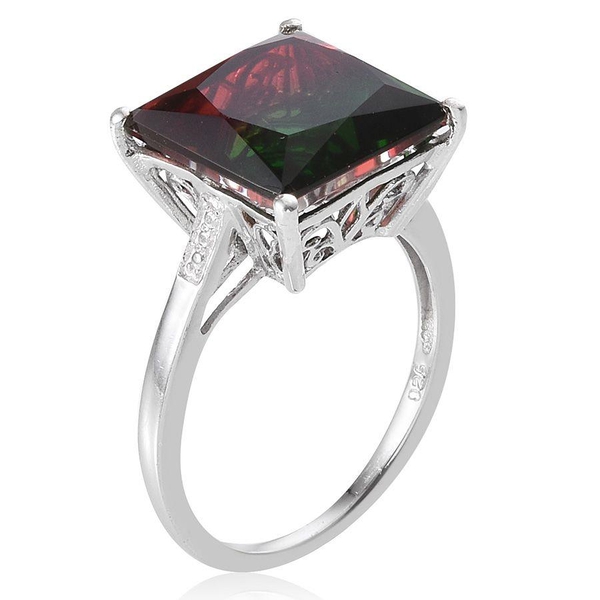 Tourmaline Colour Quartz (Sqr) Solitaire Ring in Platinum Overlay Sterling Silver 7.500 Ct.