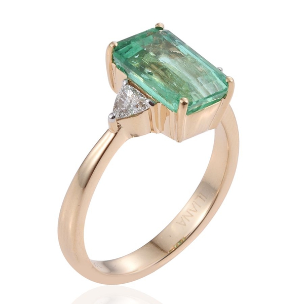 ILIANA 18K Y Gold Boyaca Colombian Emerald (Oct 2.90 Ct), Diamond Ring 3.150 Ct.
