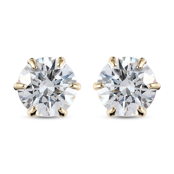Lustro Stella 9K Yellow Gold Stud Earrings (with Push Back) Made with Finest CZ 3.62 Ct.
