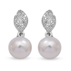 Freshwater Pearl and Simulated Diamond Drop Earrings (with Push Back) in Rhodium Overlay Sterling Si