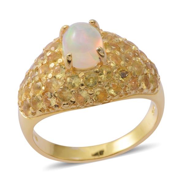 Ethiopian Welo Opal (Ovl), Yellow Sapphire Ring in 14K Gold Overlay Sterling Silver 4.150 Ct. Silver