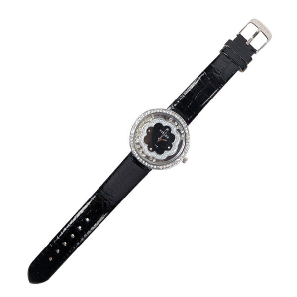 Purple Colour Scarf (Size 180x90 Cm), STRADA Japanese Movement Black Dial White Austrian Crystal Watch in Silver Tone with Black Strap and Set of 3 LABA LABA Shell Earrings in Stainless Steel