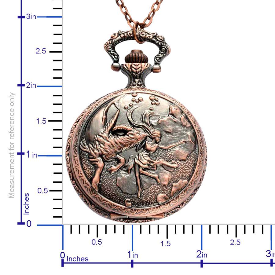 STRADA Japanese Movement Roman Number Dial ZODIAC Capricorn Pocket Watch with Chain (Size 32) in Rose Tone