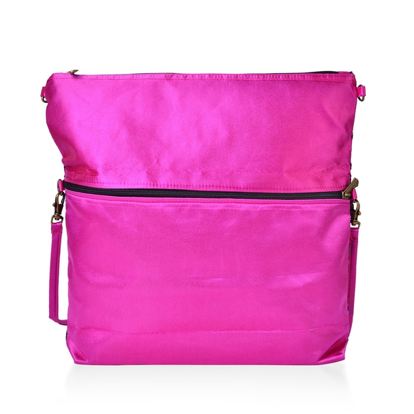 Shanghai Collection Fuchsia Colour Floral Embroidered Clutch or Sling Bag with Removable Shoulder Strap (Size 34X32X7 Cm)