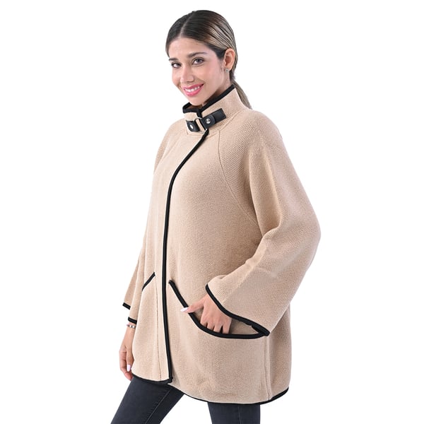 LA MAREY 100% Acrylic Knitted Coat with Buckle (Size 136x59 Cm) - Beige