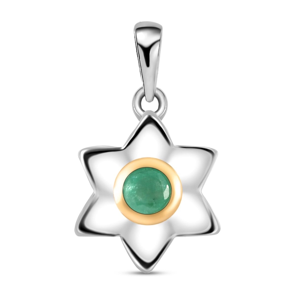 Socoto Emerald Floral Pendant in Platinum and Gold Overlay Sterling Silver