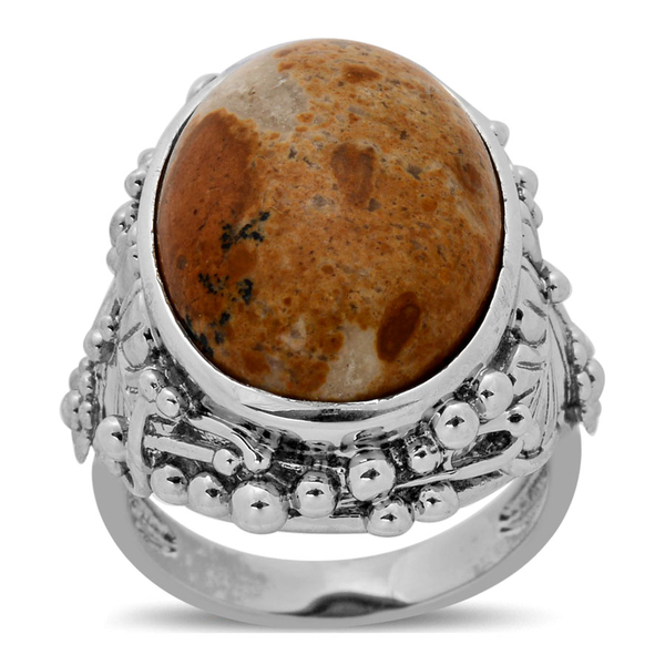 Venus Jasper (Ovl) Solitaire Ring in ION Plated Silver Bond 13.500 Ct.
