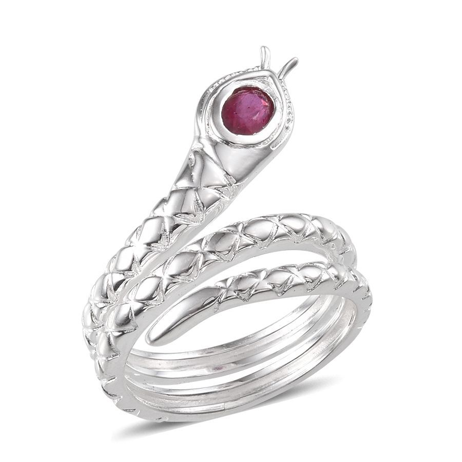 African Ruby (Ovl) Snake Ring in Sterling Silver 0.500 Ct.