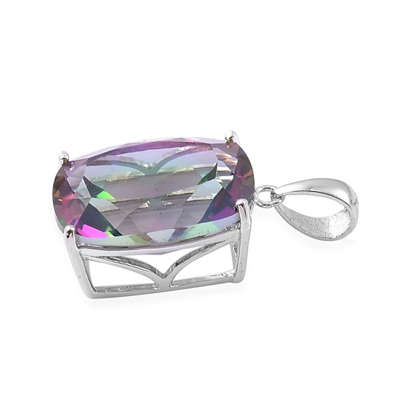 Coated Mystic Topaz (Cush) Solitaire Pendant in Rhodium Plated Sterling Silver 9.500 Ct.