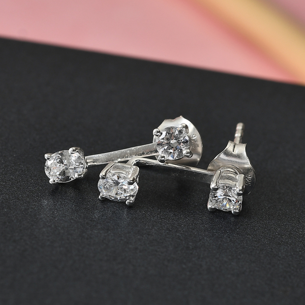 Set of 2 - Lustro Stella Sterling Silver Earrings Made with Finest CZ 1.44 Ct.